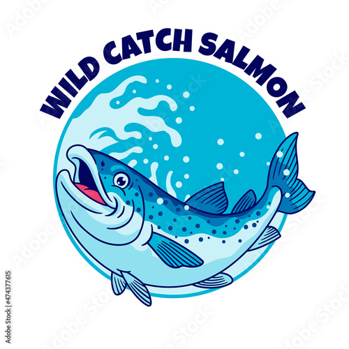 Mascot Logo of Cartoon Salmon Fish