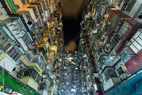 Urban Hong Kong with compact building at night