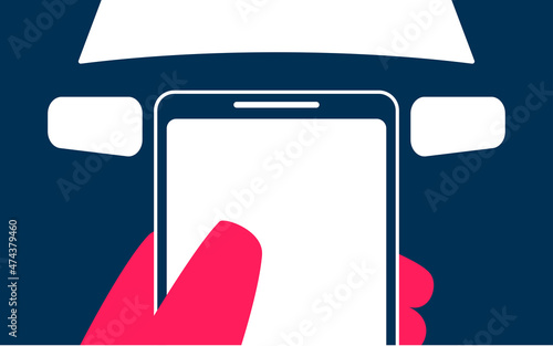Car grille in shape of smartphone. Conceptual illustration of the danger of using phone while driving.