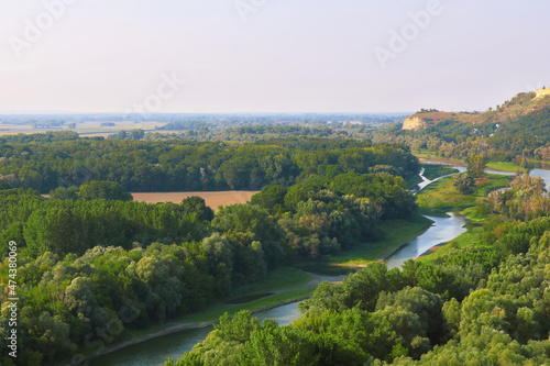 Aerial view of Morava river near Devin castle, Bratislava, Slovakia