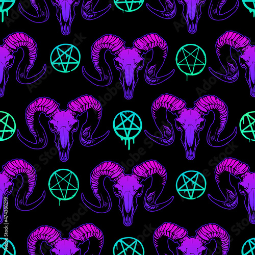 Mystical ram skull seamless pattern
