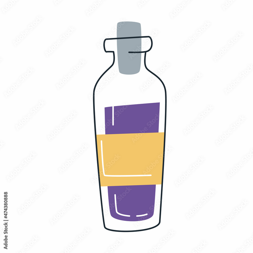 A flask with a potion, corked. Medication concept. Medicine icon. Halloween concept. Vector illustration isolated. A flask with a potion, corked. Medication concept. Medicine icon. Halloween concept. Vector illustration isolated.