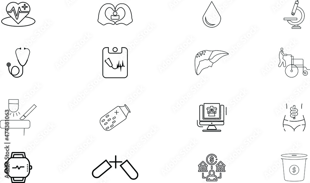 Set of healthcare thin line icons. High quality pictograms of medical. Modern outline style icons collection.
Set of healthcare thin line icons. High quality pictograms of medical. Modern outline style icons collection.