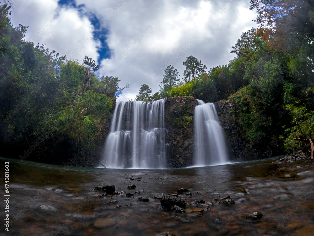 Long exposure view of Cascade Latour (Latour waterfall) also known as 'Cascade du Mamouth' hidden in a forest located in Mauritius