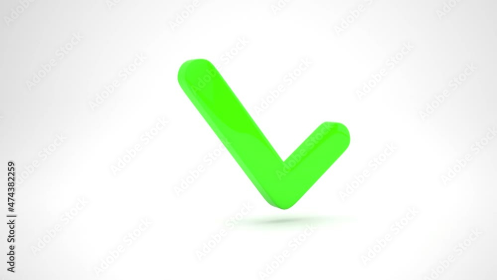 An isolated green tick in a white background turning around and rotating in a circle. Minimal animation of a green tick An isolated green tick in a white background turning around and rotating in a circle. Minimal animation of a green tick
