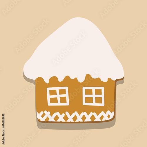 One vector element on pink background. Feast of Christmas. Gingerbread or gingerbread with white icing. Christmas illustration 