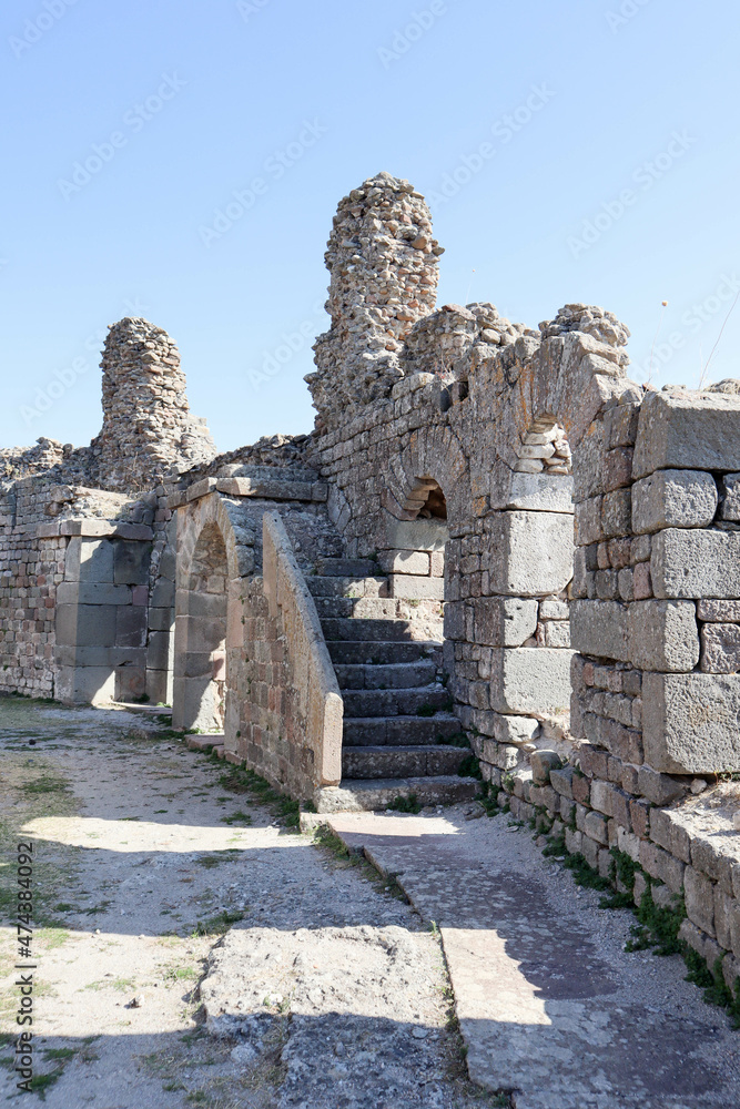 ruins of the Temple of Telesphorus with stone archs in Sanctuary of Asclepius of ancient city Pergamon, Turkey