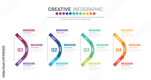 Presentation business infographic template for 12 months, 1 year, can be used for Business concept with 12 options, steps or processes.