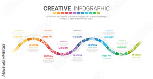 Infographics element design for all month, can be used for Business concept with 12 options, steps or processes.