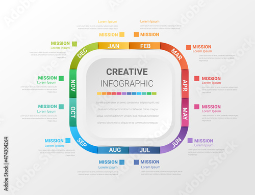Circle Infographic all month planners. Infographics for 12 months, 1 year business concept. Can be used for presentations banner, workflow layout, process diagram, flow chart.