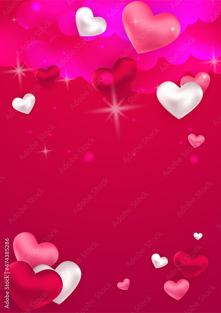 Valentines sale vector banner template. Valentines day store discount promotion with white space for text and hearts elements in red background. Vector illustration.
