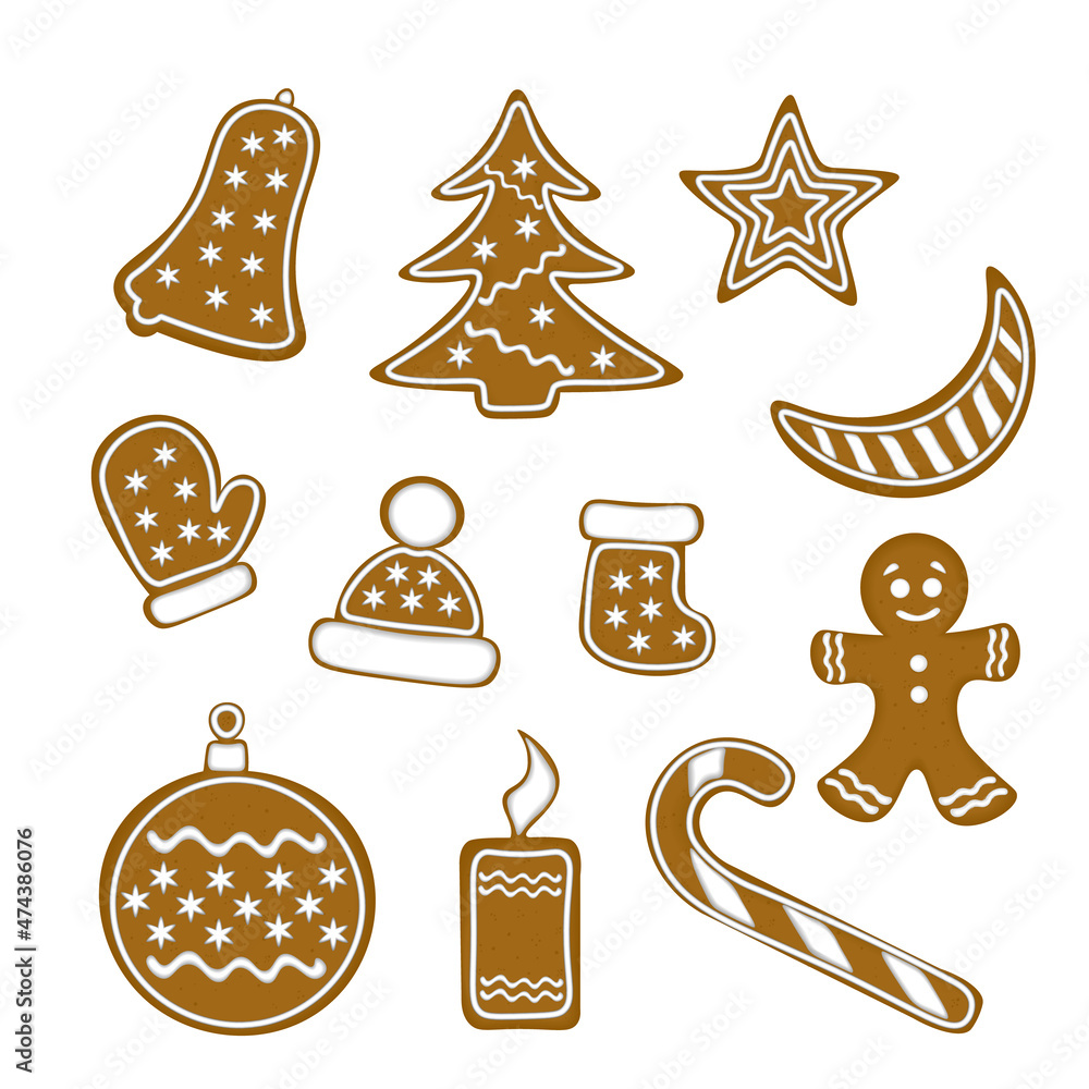 Vector cartoon set of holidays ginger cookie isolated on white background Vector cartoon set of holidays ginger cookie isolated on white background