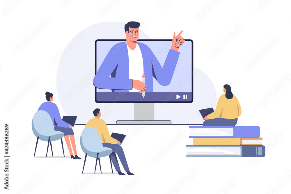 Male teacher conduct lessons online. Video course, web seminar, internet class, personal teacher service for individual distant home self education.	