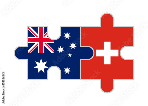puzzle pieces of australia and switzerland flags. vector illustration isolated on white background