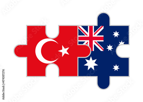 puzzle pieces of turkey and australia flags. vector illustration isolated on white background
