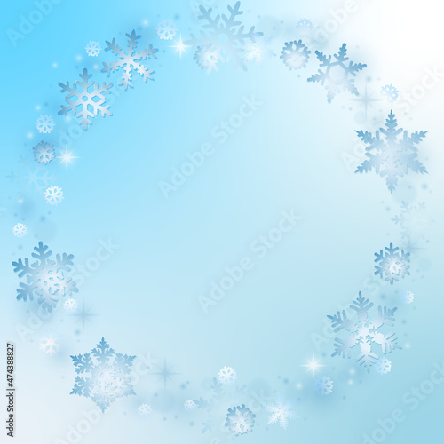 Blue Christmas snowflakes background with copy space