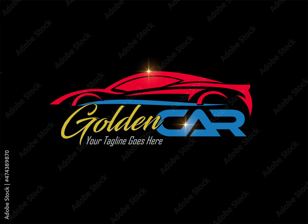 golden sports car logo design free template 
