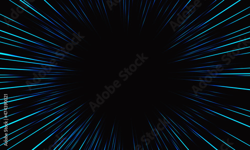 Abstract blue light speed zoom on black background technology vector
