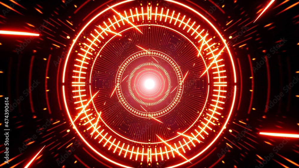 Flying Spin Light Particles into the Red Tunnel VJ Background