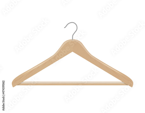 Wooden Clothes Hanger isolated on a white background. Vector realistic Mock-up. Front view. EPS10. 