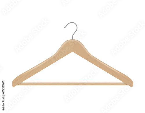 Wooden Clothes Hanger isolated on a white background. Vector realistic Mock-up. Front view. EPS10.
