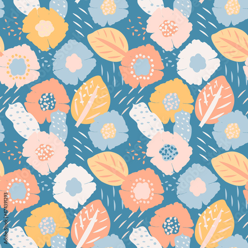 Summer seammless background with flowers, nature organic design, raster version