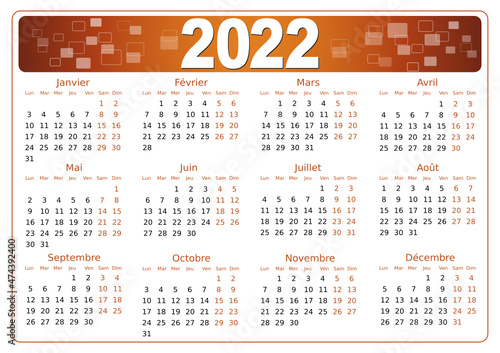 Calendrier 2022 simple - facilement éditable