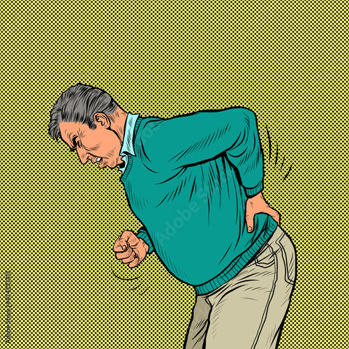 an elderly man back pain, osteochondrosis hernia sprain sciatica and other diseases of the spine and internal organs