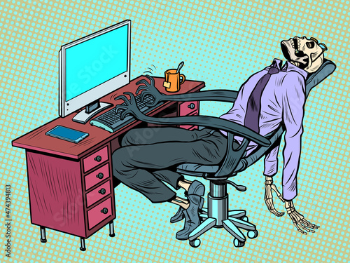 The businessman died in the office, but the robot chair continues to work for him on the computer