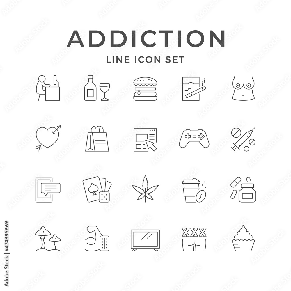 Set line icons of addiction