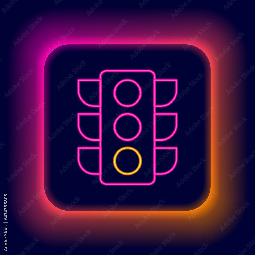 Glowing neon line Traffic light icon isolated on black background. Colorful outline concept. Vector Glowing neon line Traffic light icon isolated on black background. Colorful outline concept. Vector