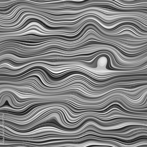 Seamless wavy monochrome stripes surface pattern design for background or print. High quality illustration. Digitally rendered parametric wavy lines. Black and white and gray strips that repeat.