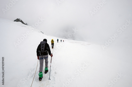 Hikers on the Mont Blanc glacier, Courmayeur, Italy
