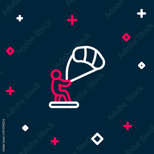 Line Kitesurfing icon isolated on blue background. Colorful outline concept. Vector