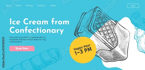 Ice cream from confectionary, gelato cookie vector