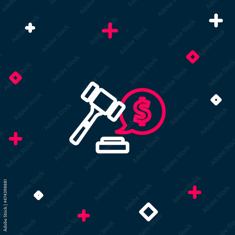 Line Auction hammer price icon isolated on blue background. Gavel - hammer of judge or auctioneer. Bidding process, deal done. Auction bidding. Colorful outline concept. Vector Line Auction hammer price icon isolated on blue background. Gavel - hammer of judge or auctioneer. Bidding process, deal done. Auction bidding. Colorful outline concept. Vector