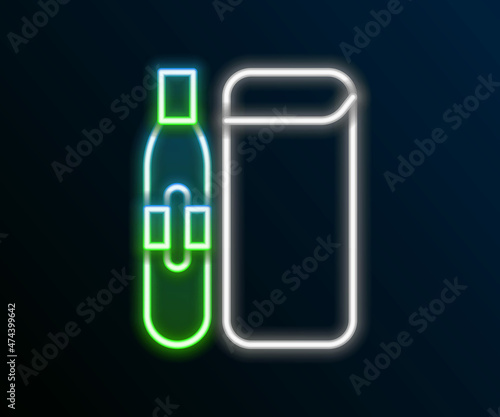 Glowing neon line Electronic cigarette icon isolated on black background. Vape smoking tool. Vaporizer Device. Colorful outline concept. Vector