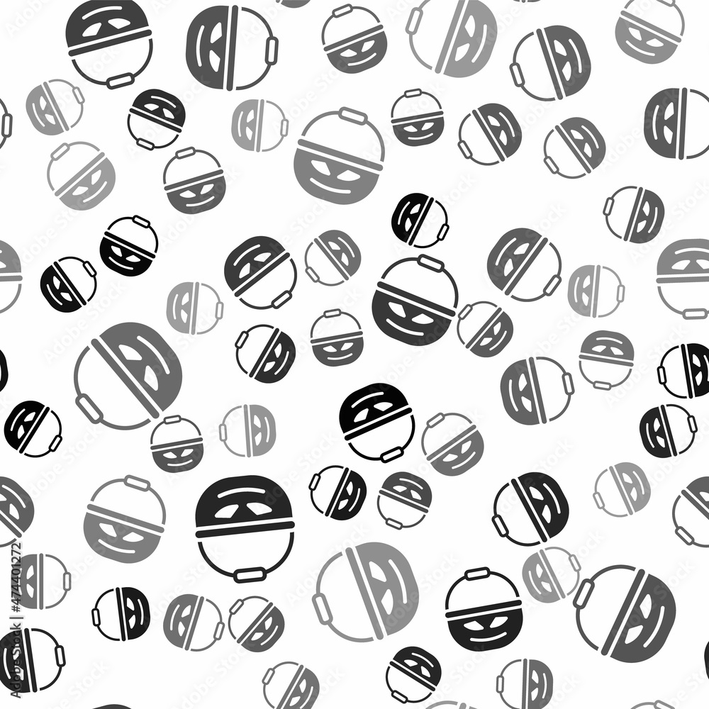 Black Pumpkin basket for sweets icon isolated seamless pattern on white background. Happy Halloween party. Vector