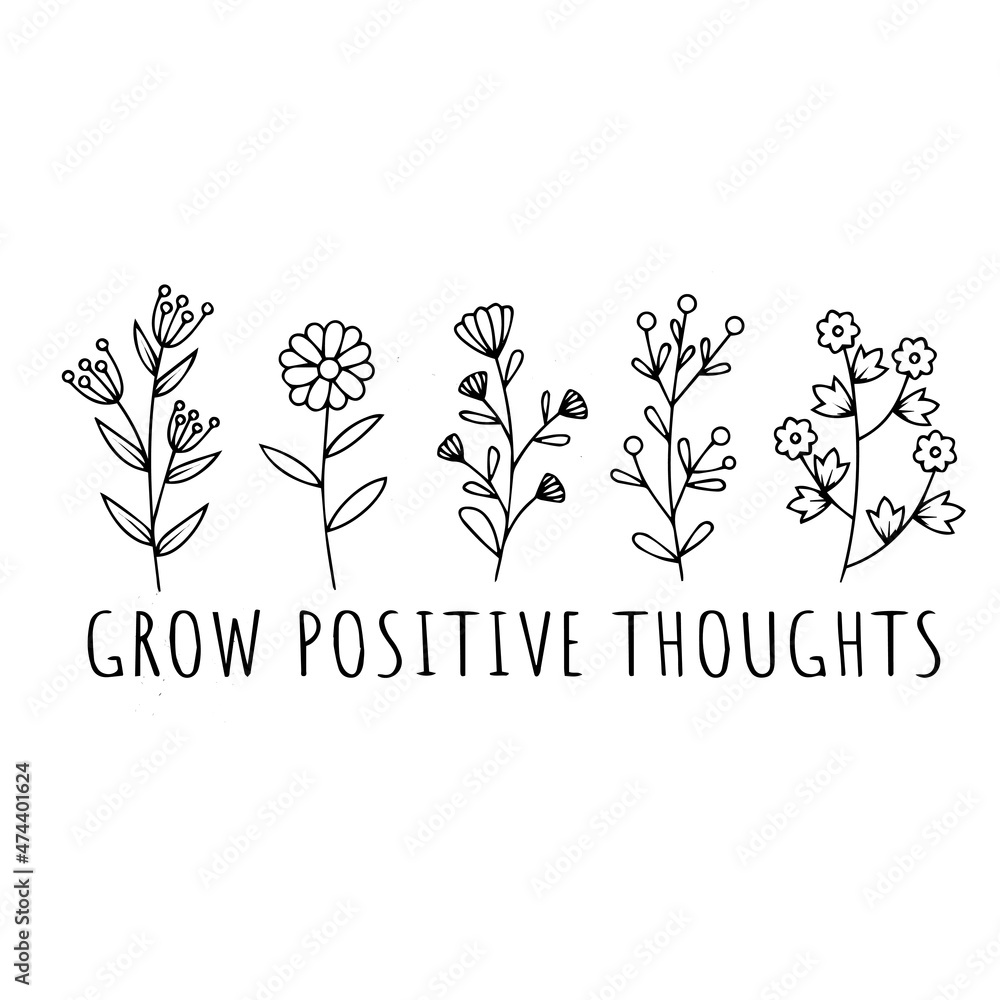grow positive thoughts logo inspirational quotes typography ...