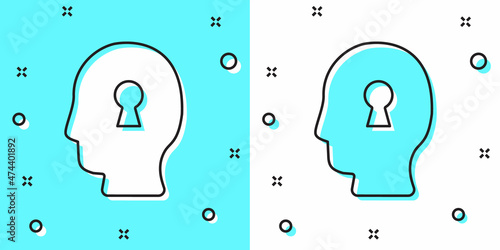 Black line Solution to the problem in psychology icon isolated on green and white background. Key. Therapy for mental health. Random dynamic shapes. Vector