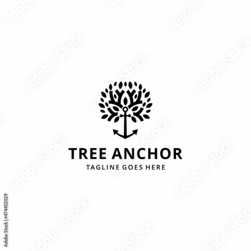 Creative Nature Tree illustration with anchor sign logo design icon vector template