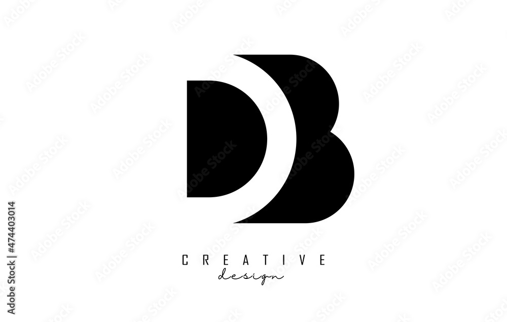 Letters DB Logo with black and white negative space design. Letters D and B with geometric typography. - obrazy, fototapety, plakaty 