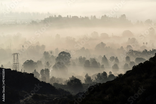Fototapeta Naklejka Na Ścianę i Meble -  Morning fog in the west San Fernando Valley suburb of Los Angeles, California.