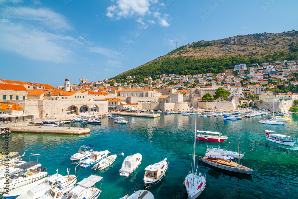 Fototapeta premium View of old harbor at city Dubrovnik, Croatia.