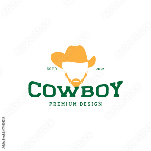 colored cowboy with hat beard vintage logo symbol icon vector graphic design illustration idea creative