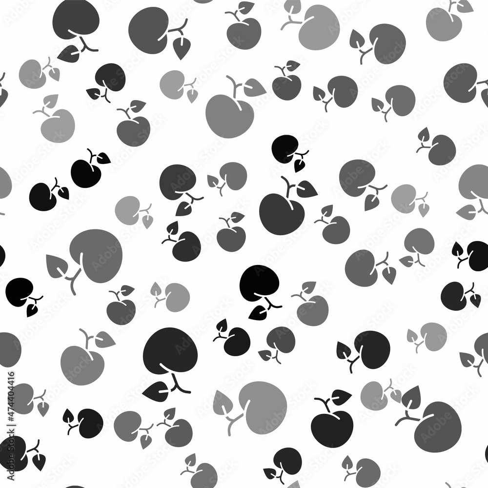 Black Peach fruit or nectarine with leaf icon isolated seamless pattern on white background. Vector Black Peach fruit or nectarine with leaf icon isolated seamless pattern on white background. Vector