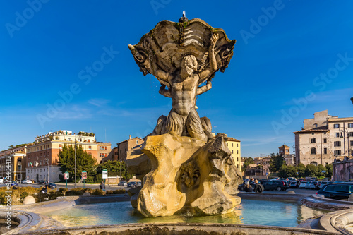  A view of the Fontana dei Tritoni (Fountain of the Tritons) in the Piazza Bocca della Verità (Square of the Mouth of Truth), Rome, Italy