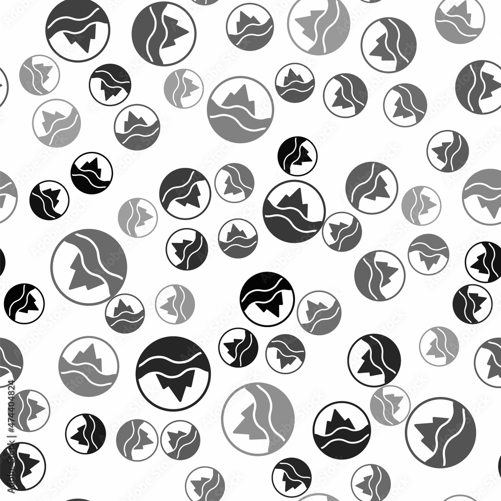 Black Sea and waves icon isolated seamless pattern on white background. Vector