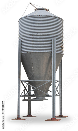 Isolated used grain or grain silo used for livestock farming.