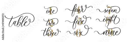 Wedding calligraphy number for guests seating cards.